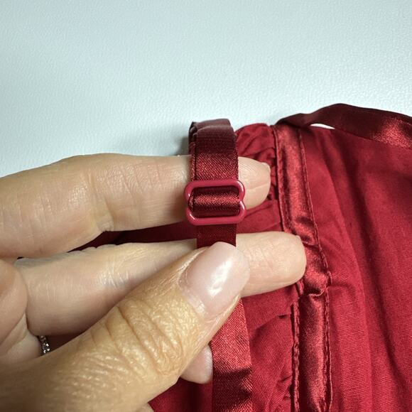 Y2K 2b Bebe Red Ruched Corset Cami Top M Smocked Back Rockabilly Pinup Bombshell - Picture 7 of 11